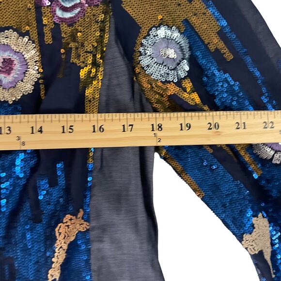 Geisha Anthropologie NWT $178 Size Small Sequin Blue Orla Blouse - Picture 8 of 10